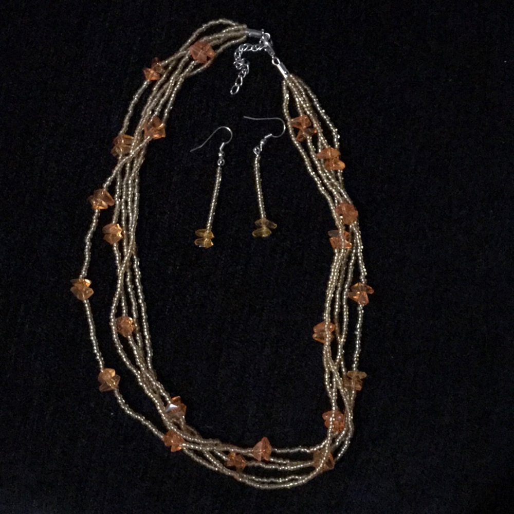 Yellow-orange matching earring and necklace